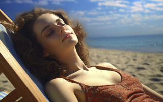 Mujer tomando el sol en la playa